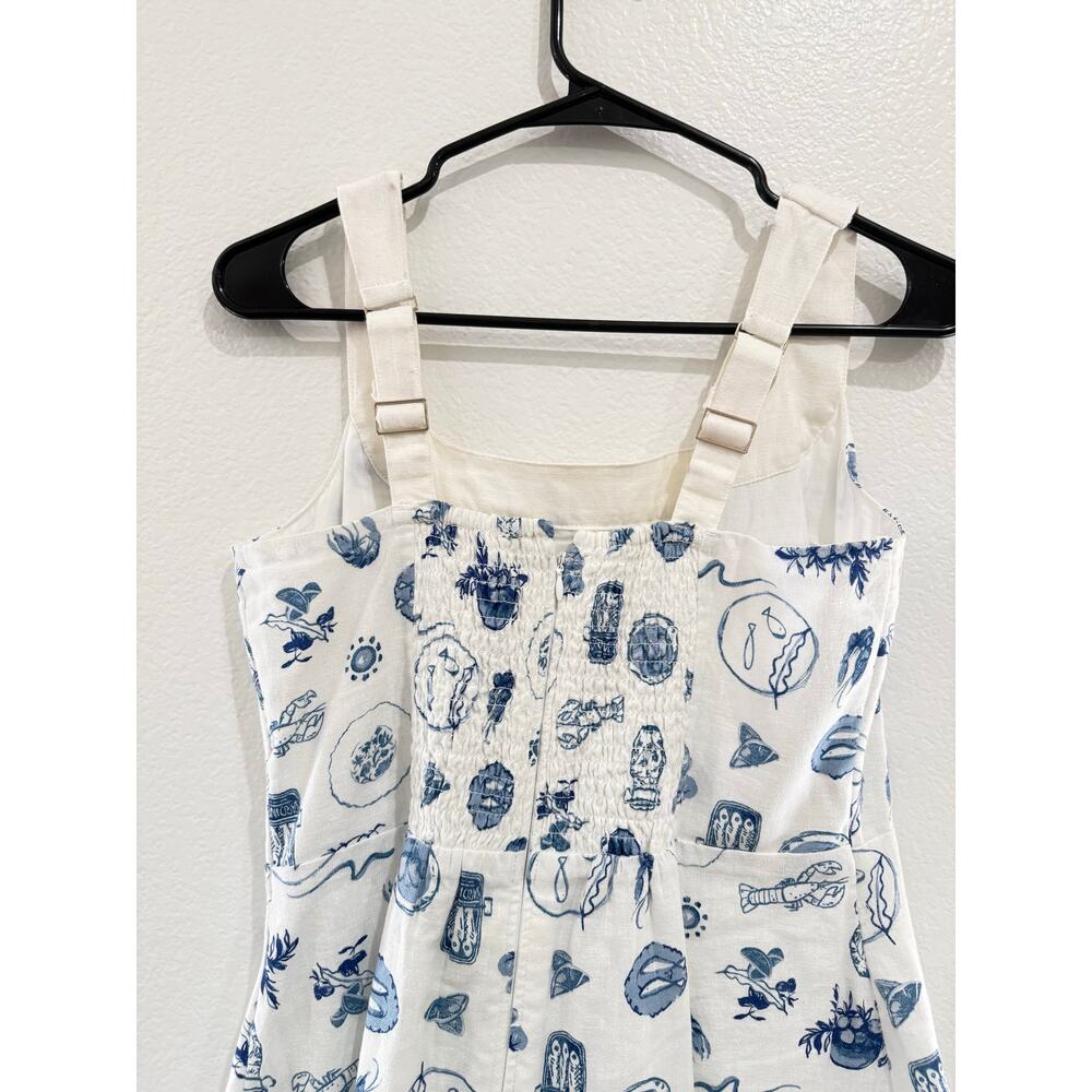 Abercrombie & Fitch Linen Blend Wide Strap Mini Dress White Blue Food Medium - Picture 10 of 16